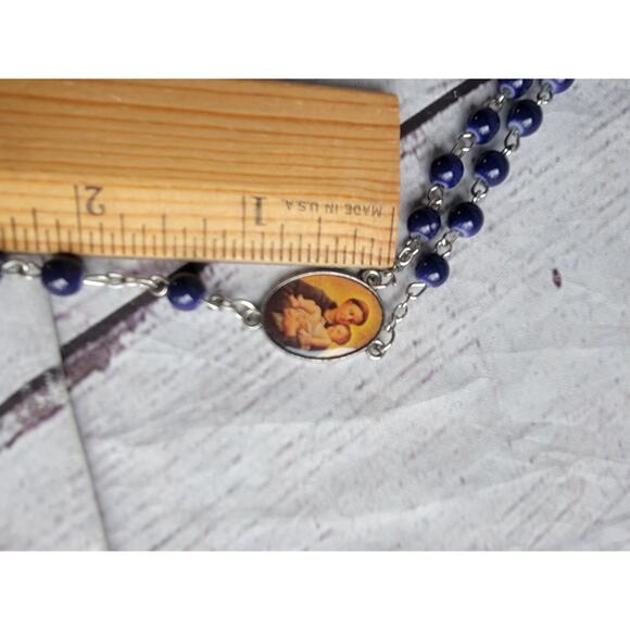 Vintage Blue Glass Silver Tone Rosary Infant Christ St Anthony prayer Beads - Picture 7 of 9